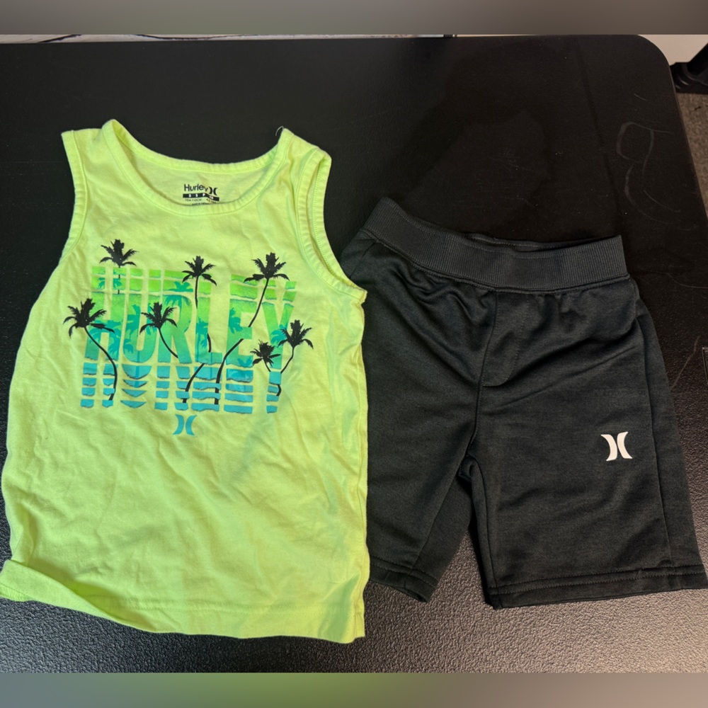 Hurley Neon Lime Palm Graphic Tank with Black Athletic Shorts